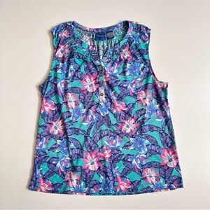 Caribbean Joe Blue Pink Floral Tank Top Size Large
